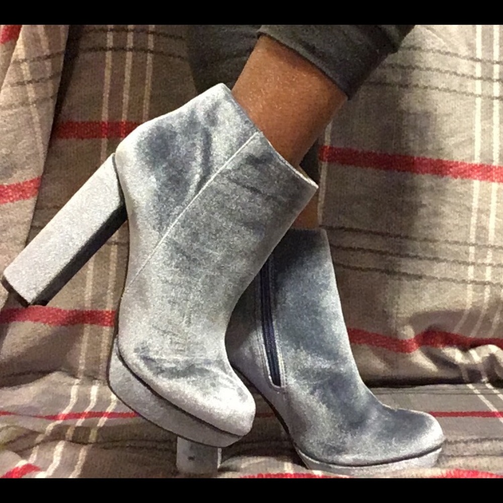 Crushed Blue Velvet Booties